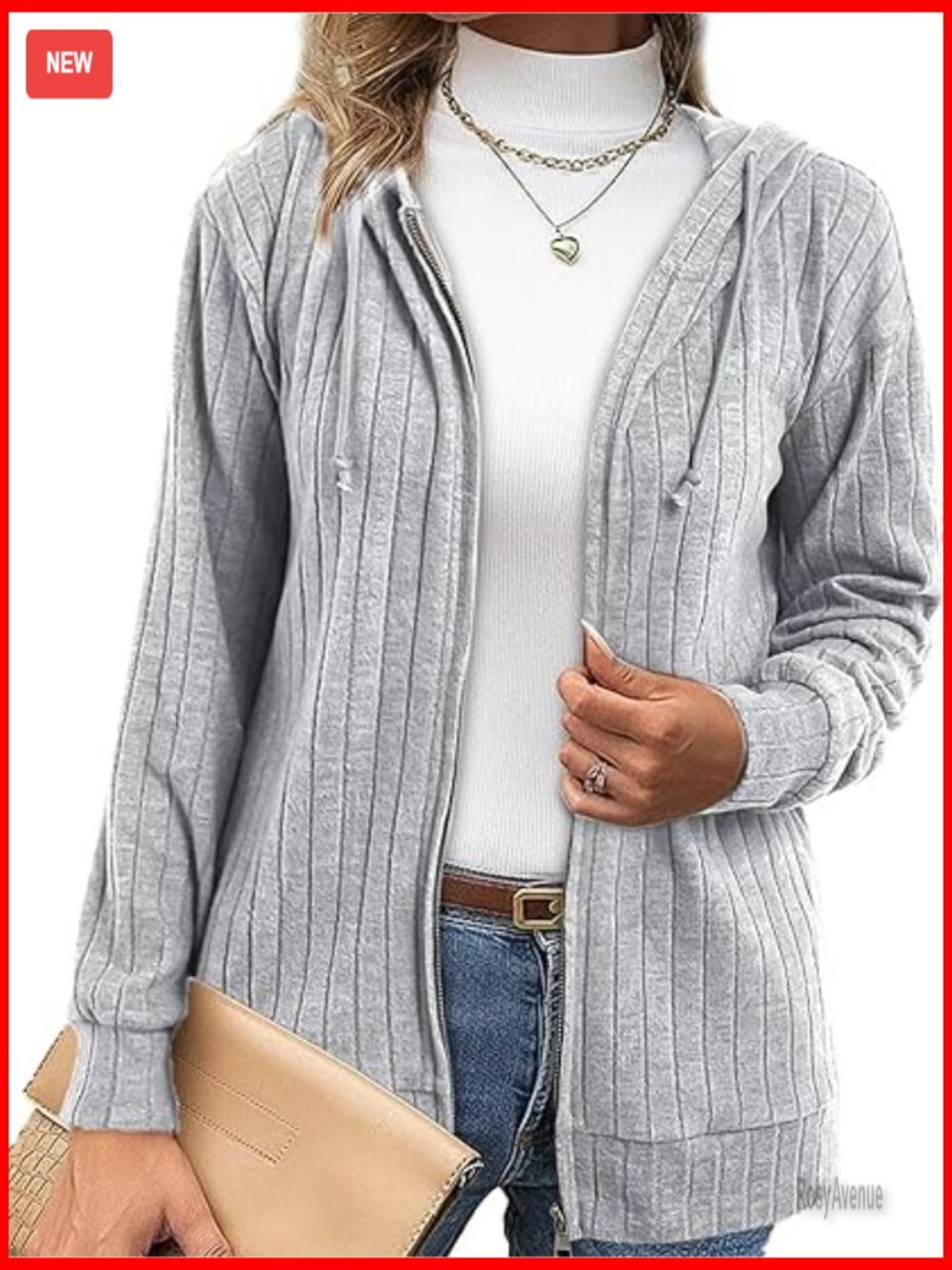Zip Up Hooded Sweatshirt Lightweight Ribbed Knit Jacket Streetwear